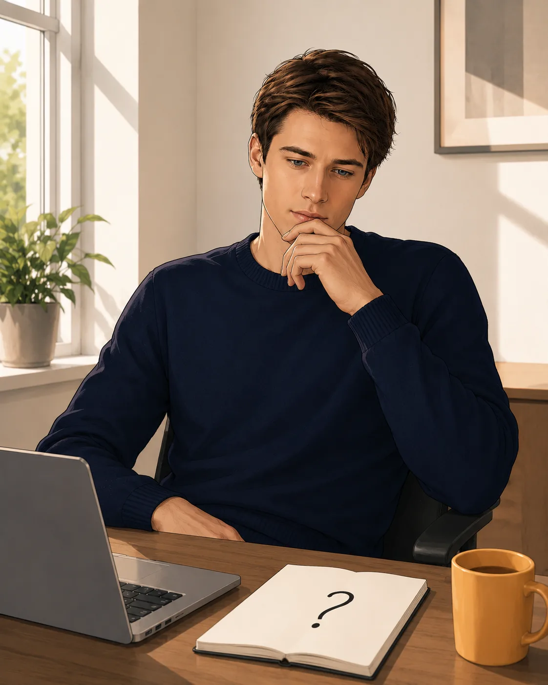 desk worker pausing to reconsider the question about sitting and health