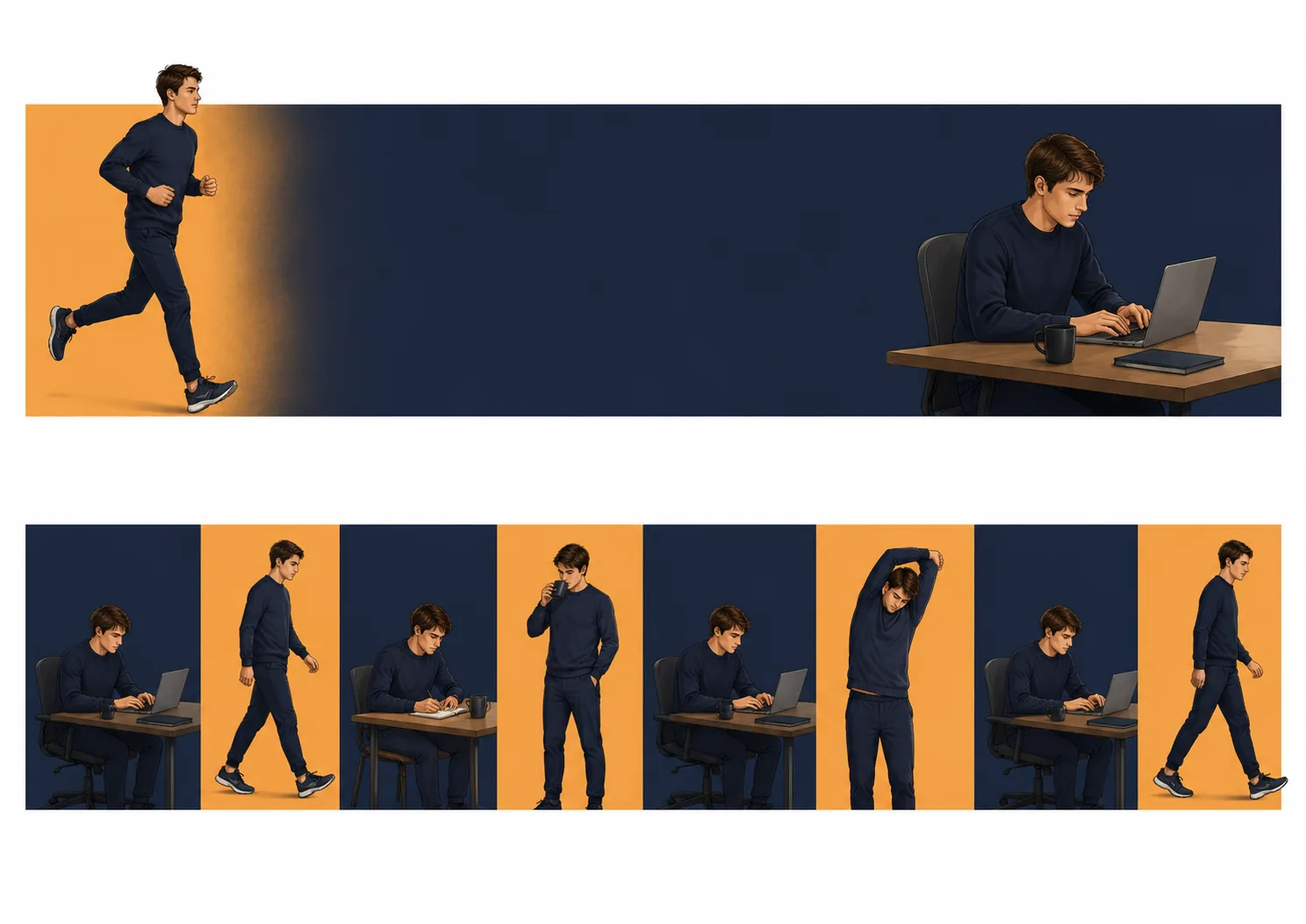 comparison showing that one morning run does not offset a long uninterrupted sitting day