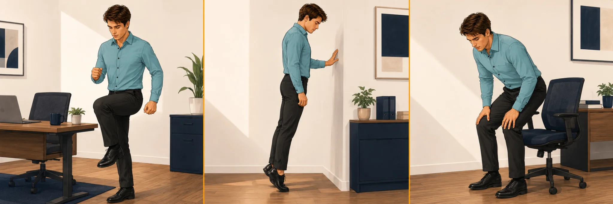 simple two-minute movement break exercises beside a desk