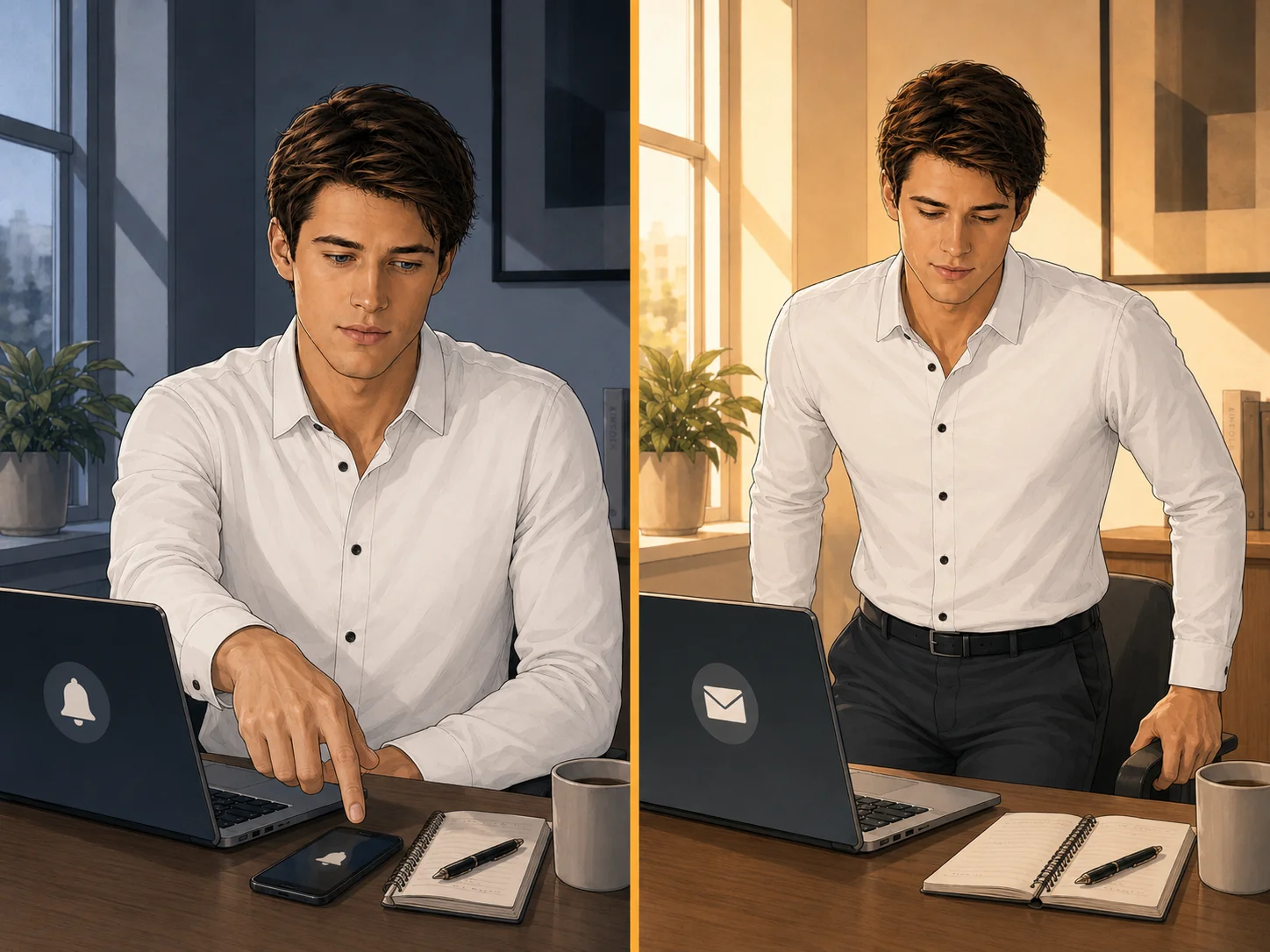 two versions of a sitting break — the standard active version and the low-energy minimal version