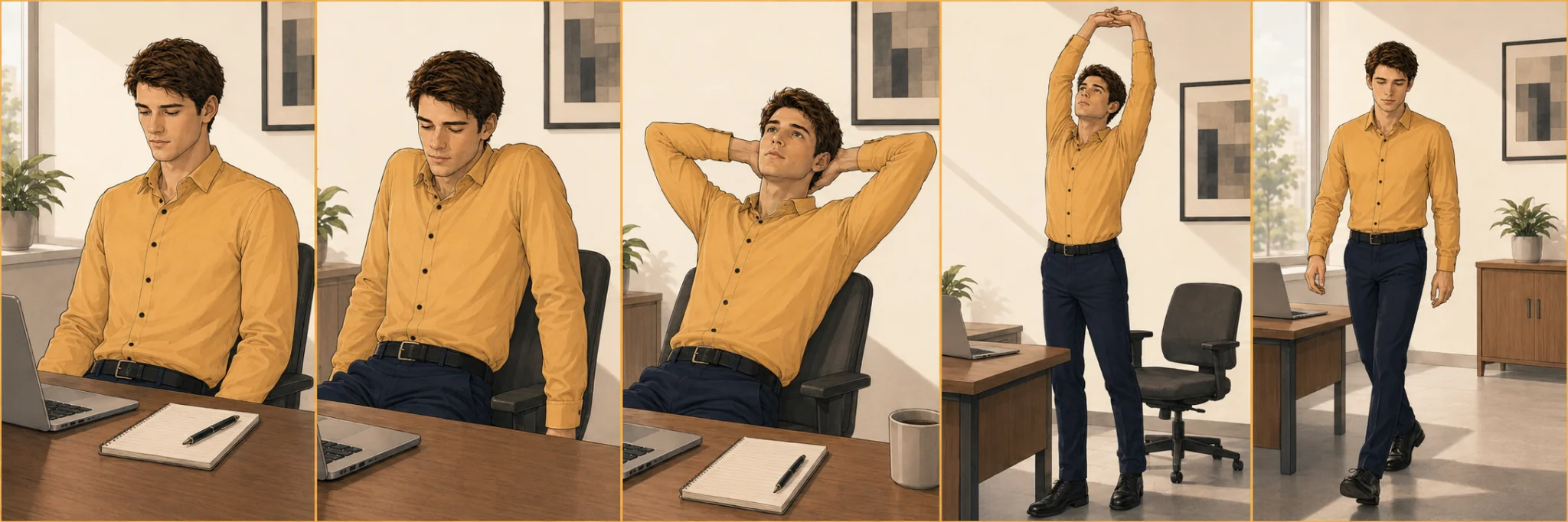 five simple movements for a two-minute neck reset for desk workers