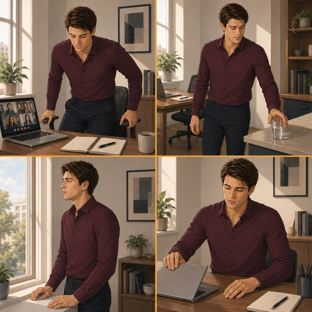 remote worker stepping outside for a brief movement break during a home workday